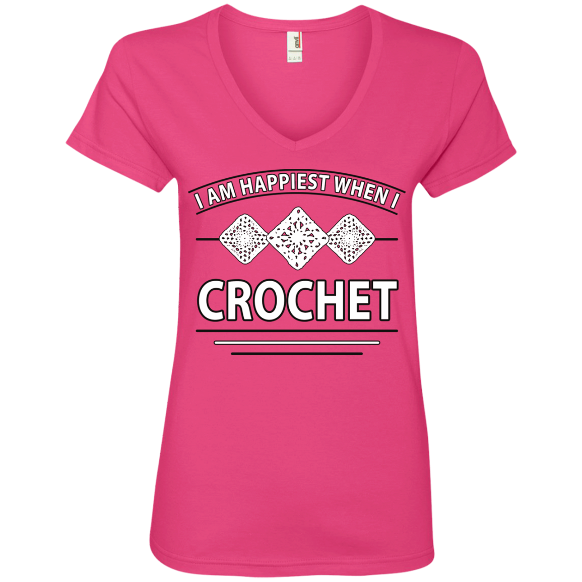 I Am Happiest When I Crochet Ladies V-neck Tee - Crafter4Life - 1