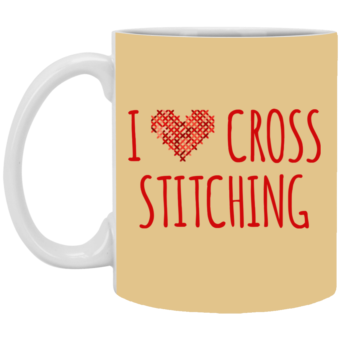 I Heart Cross Stitching White Mugs