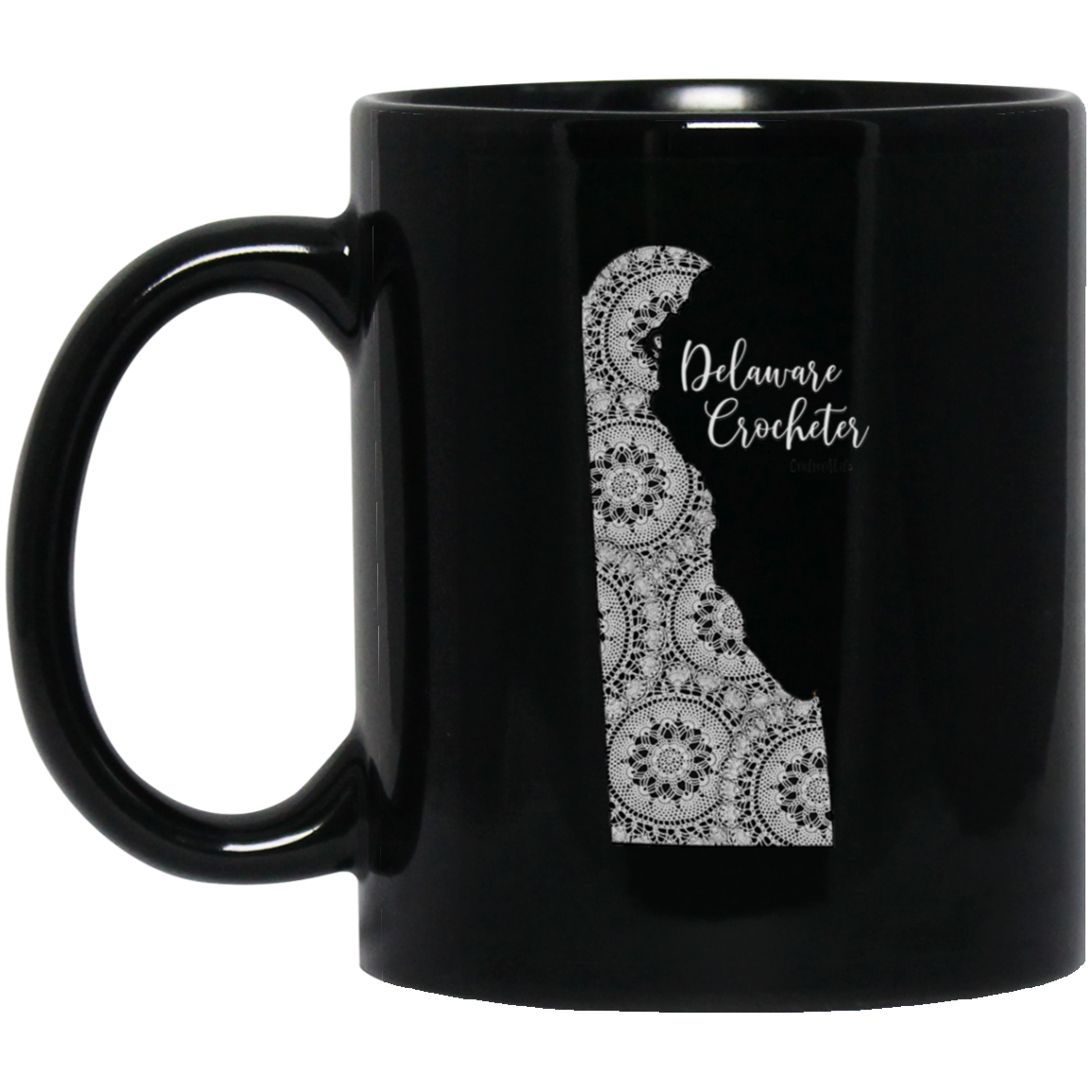 Delaware Crocheter Black Mugs