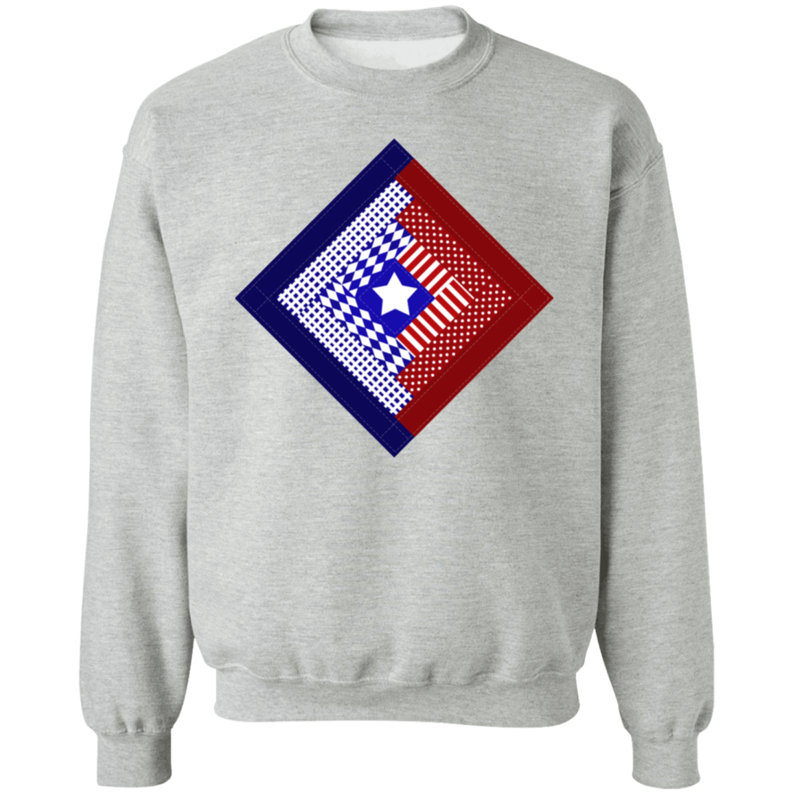 Patriotic Log Cabin Square Crewneck Pullover Sweatshirt