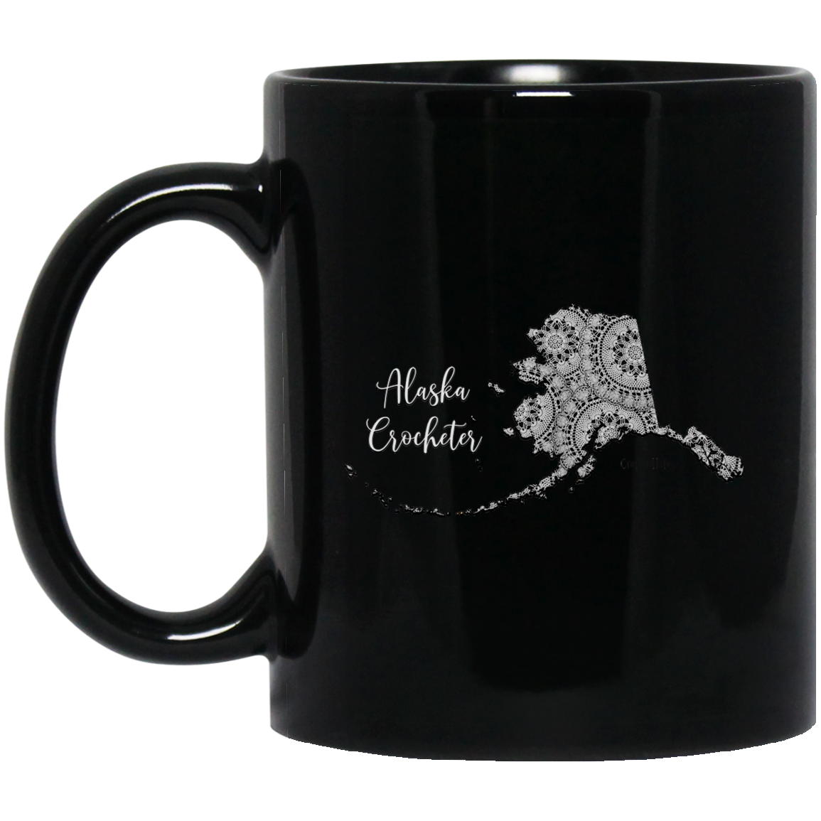 Alaska Crocheter Black Mugs