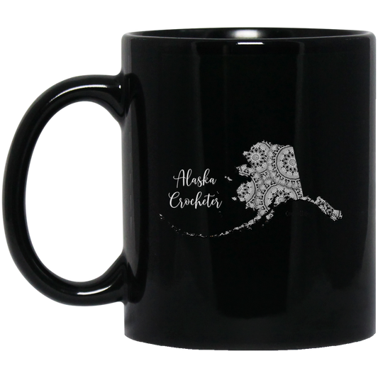 Alaska Crocheter Black Mugs