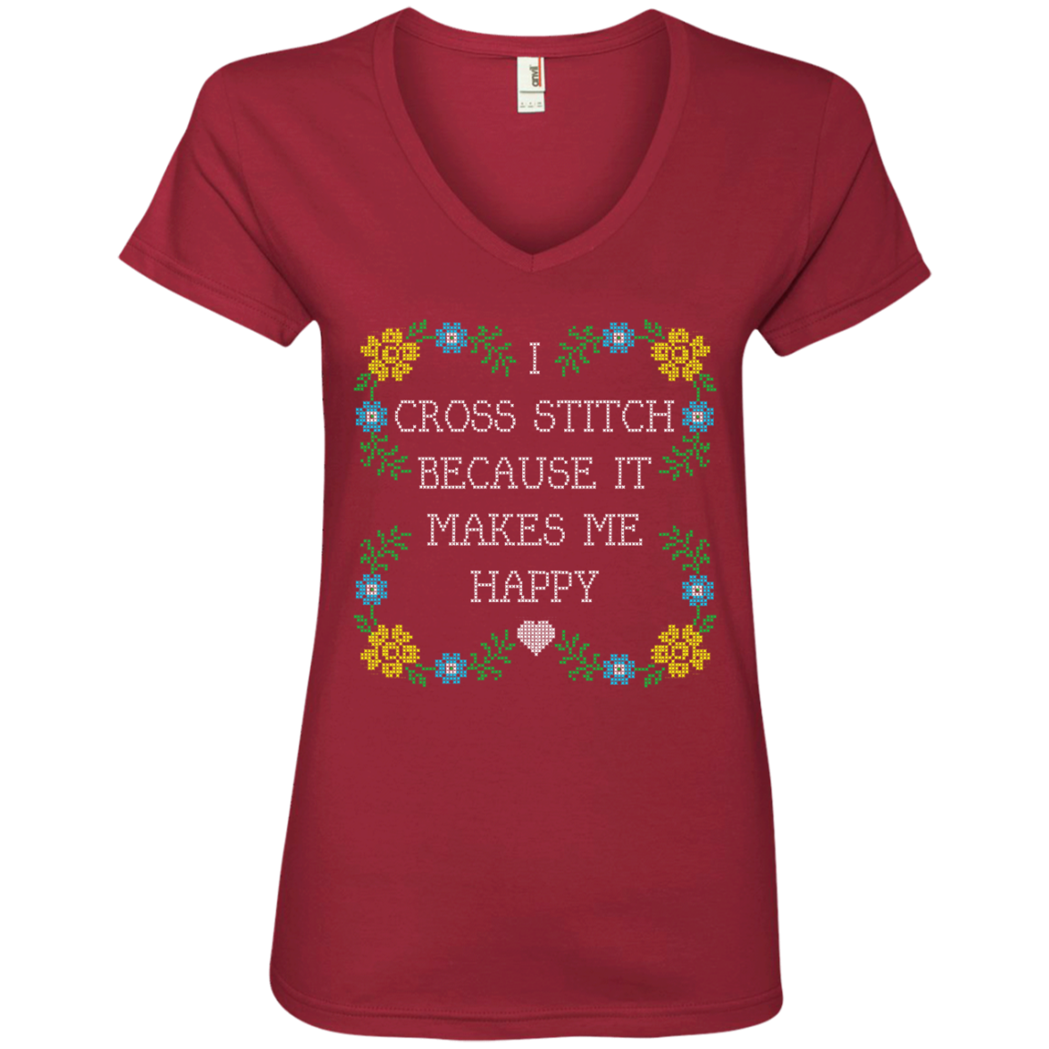 I Cross Stitch Because It Makes Me Happy Ladies V-neck Tee - Crafter4Life - 3