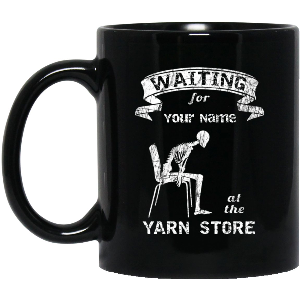 Waiting at the Yarn Store - Personalized Black Mugs