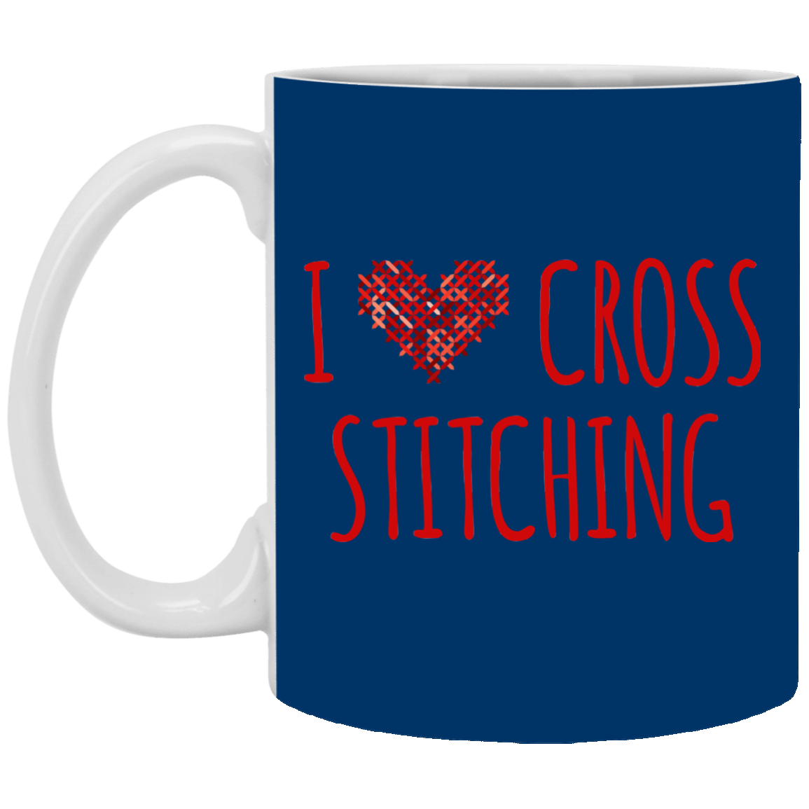 I Heart Cross Stitching White Mugs