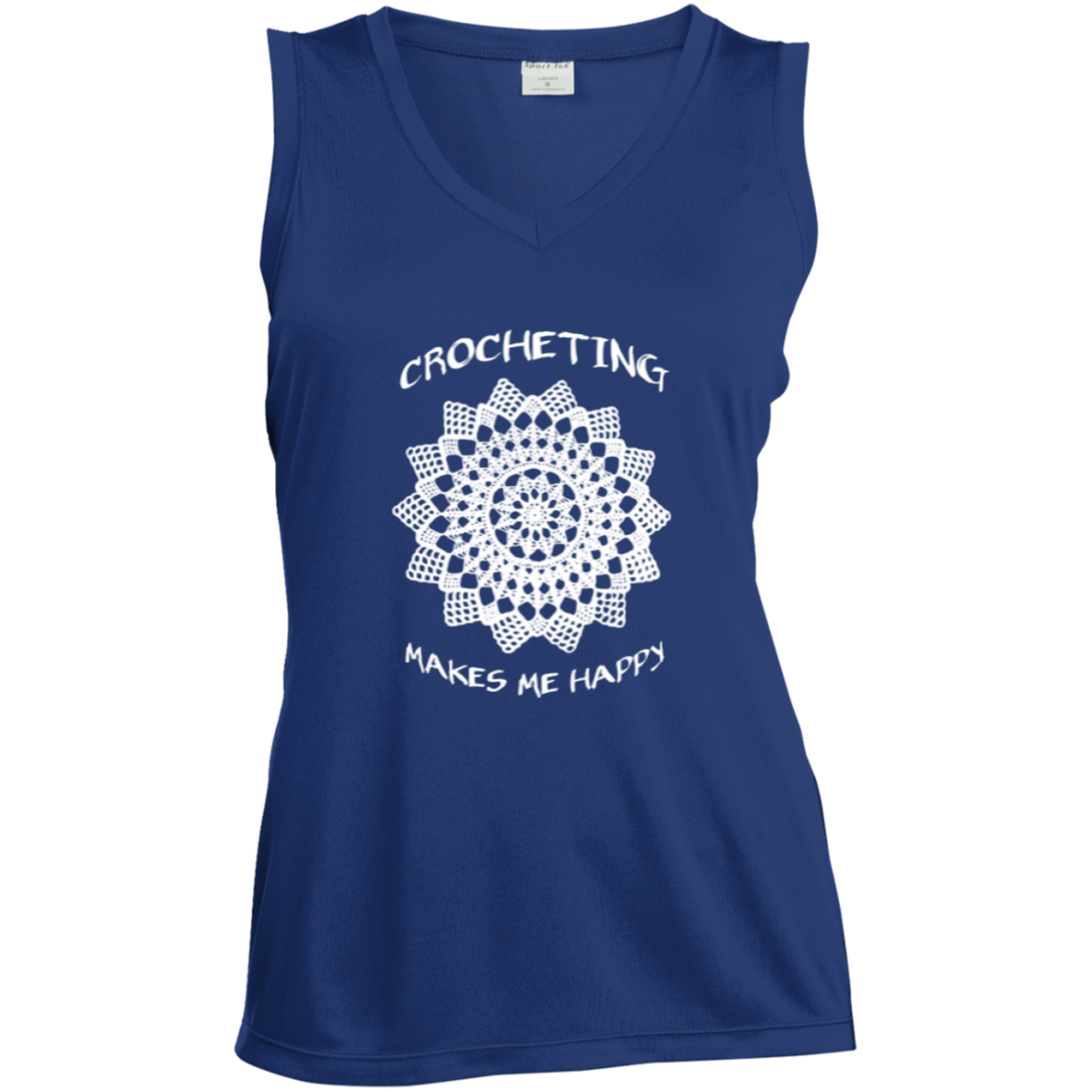 Crocheting Makes Me Happy Ladies Sleeveless Moisture Absorbing V-Neck