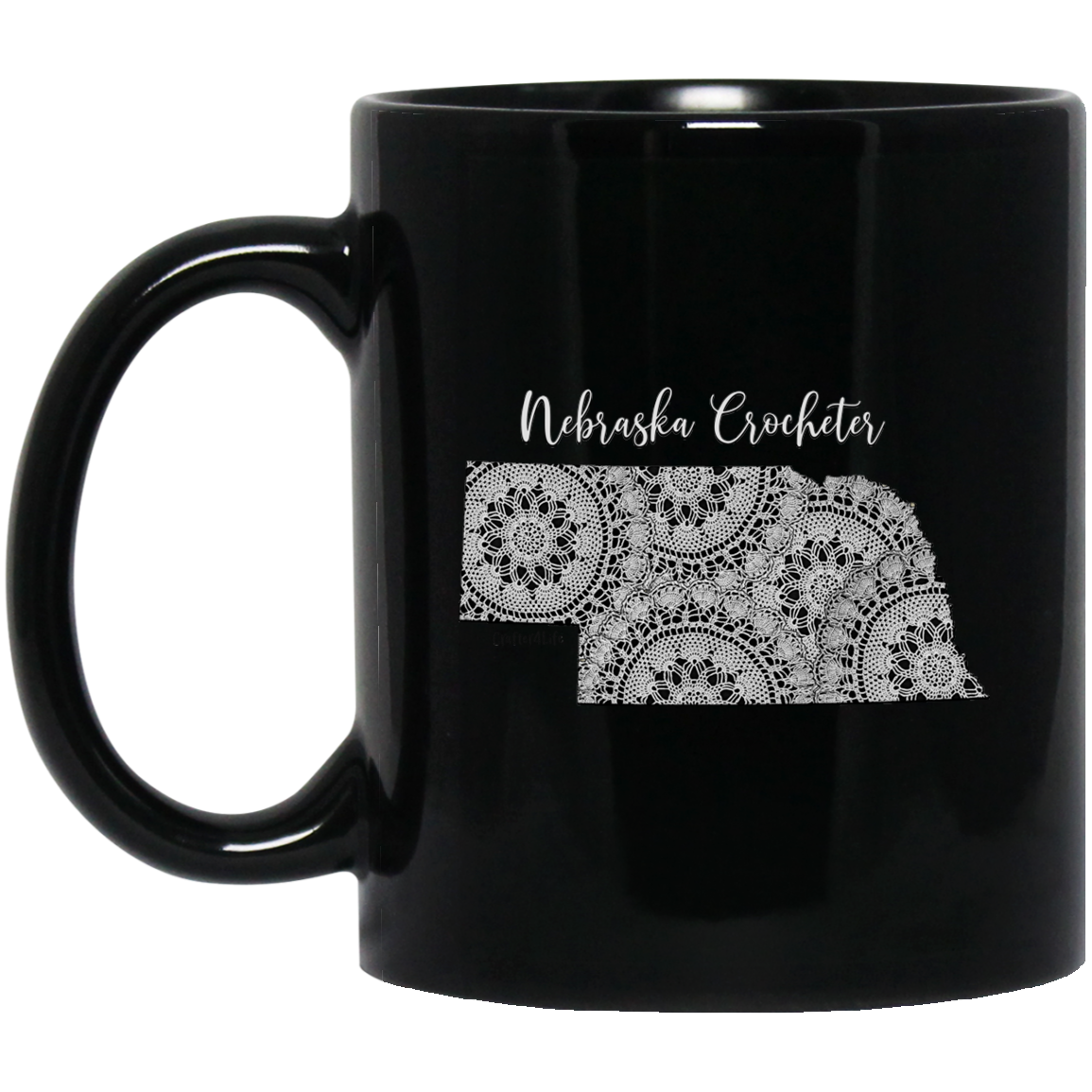 Nebraska Crocheter Black Mugs