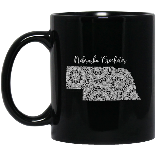Nebraska Crocheter Black Mugs