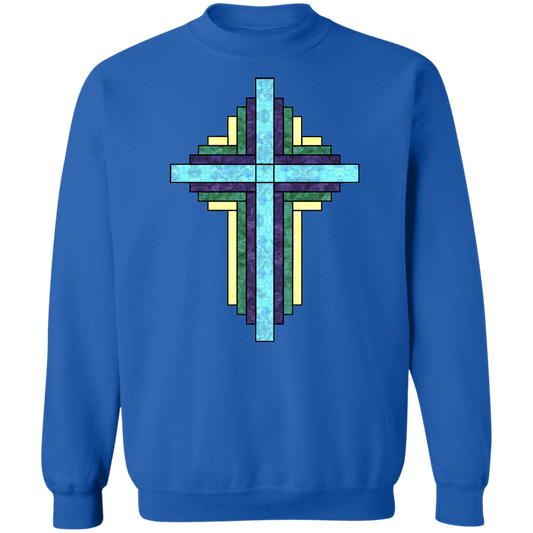 Batik Stained Glass Quilt Cross Crewneck Pullover Sweatshirt
