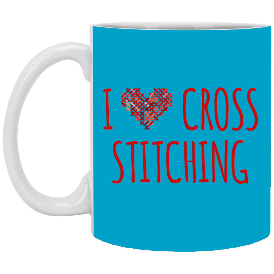 I Heart Cross Stitching White Mugs