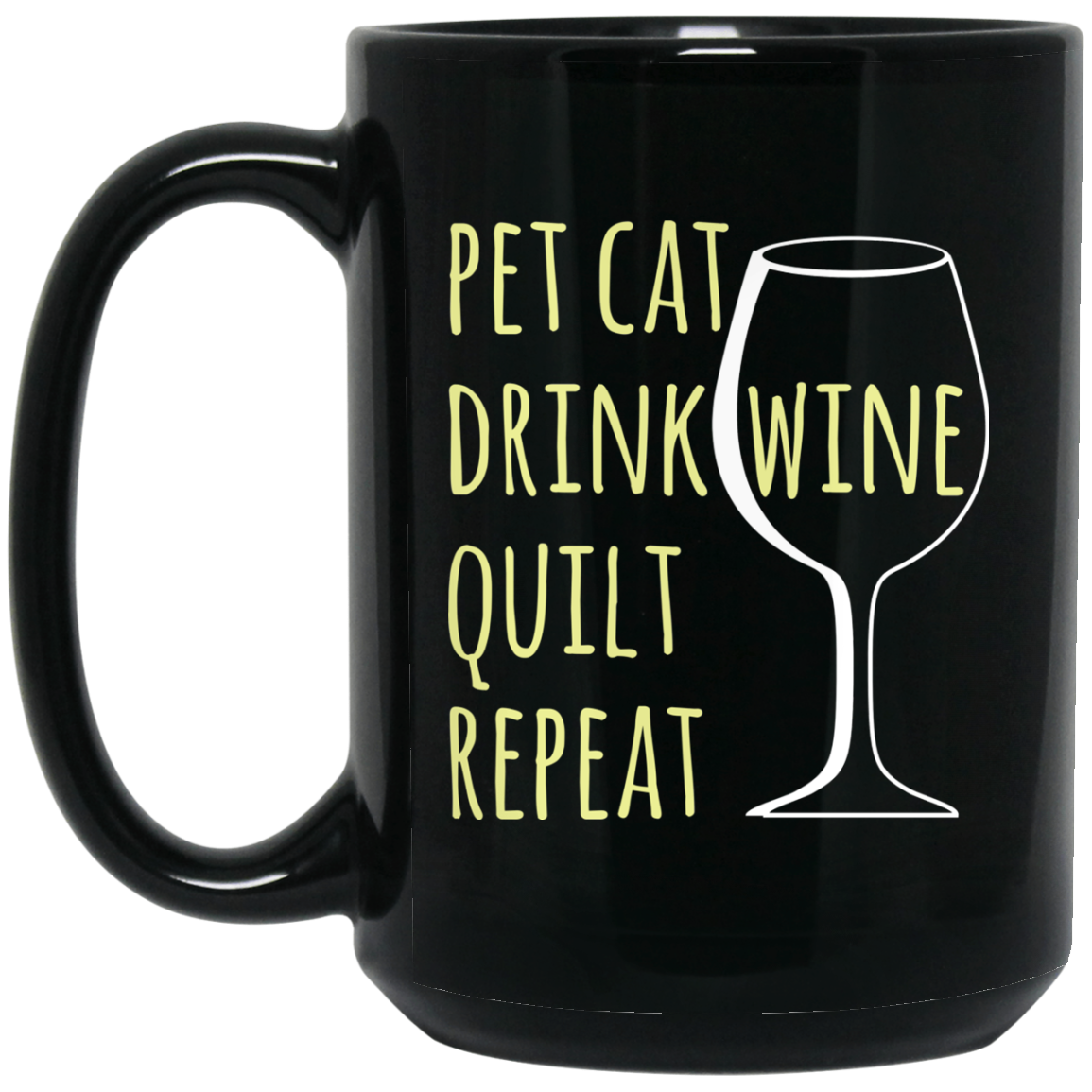 Pet Cat-Drink Wine-Quilt Black Mugs
