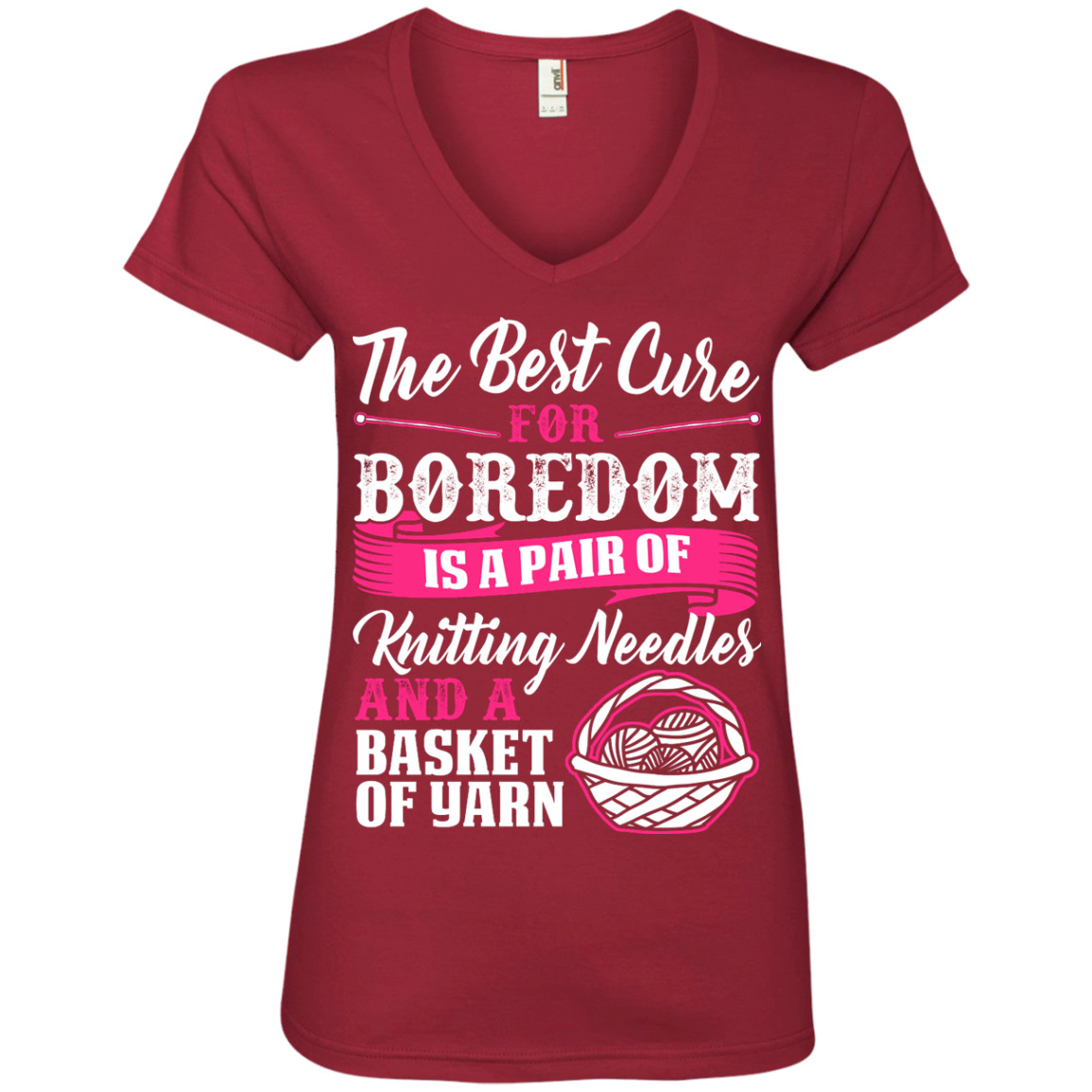 Cure for Boredom - Knitting Ladies V-Neck Tee