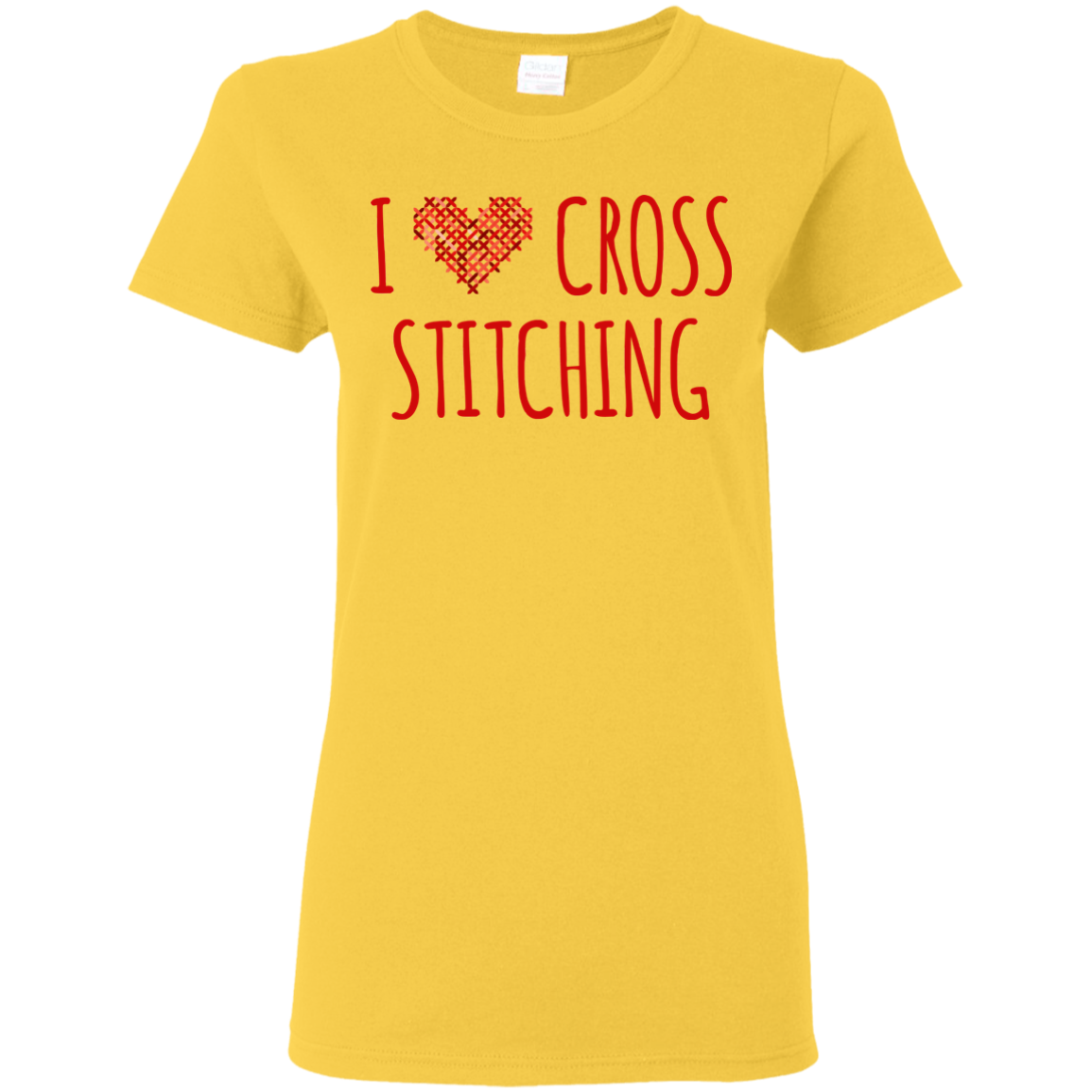 I Heart Cross Stitching Ladies Cotton T-Shirt