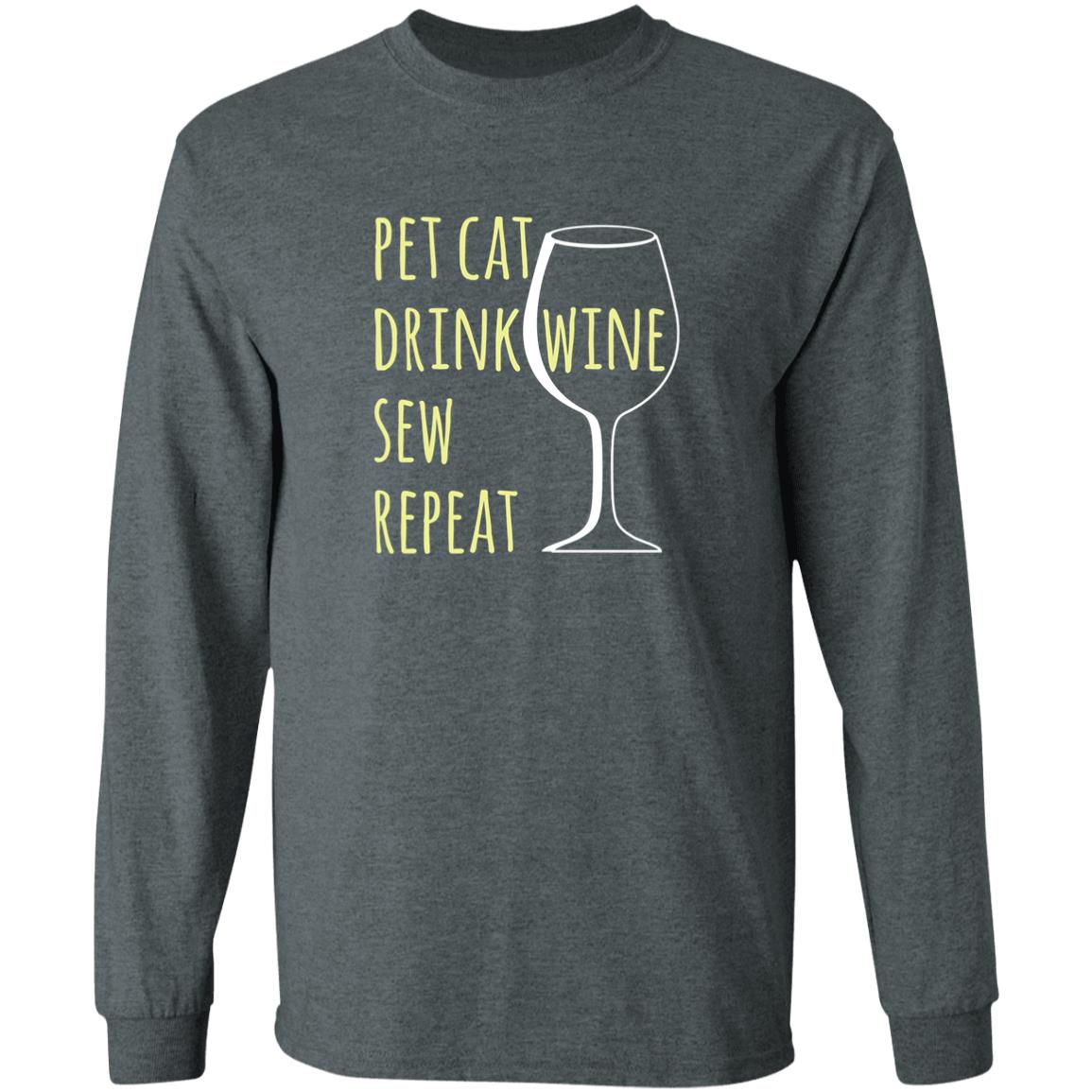 Pet Cat-Drink Wine-Sew Long Sleeve T-Shirt