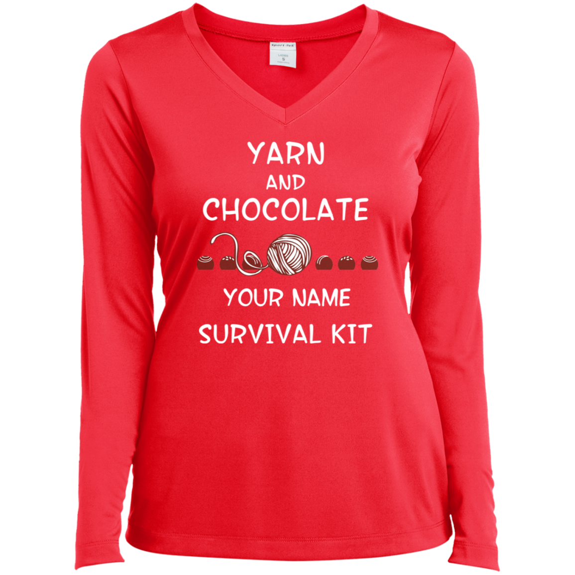 Yarn and Chocolate Survival Kit - Personalized Ladies Long Sleeve Shirts