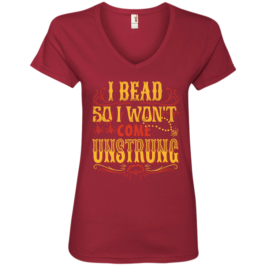 I Bead So I Won't Come Unstrung (gold) Ladies V-neck Tee - Crafter4Life - 4
