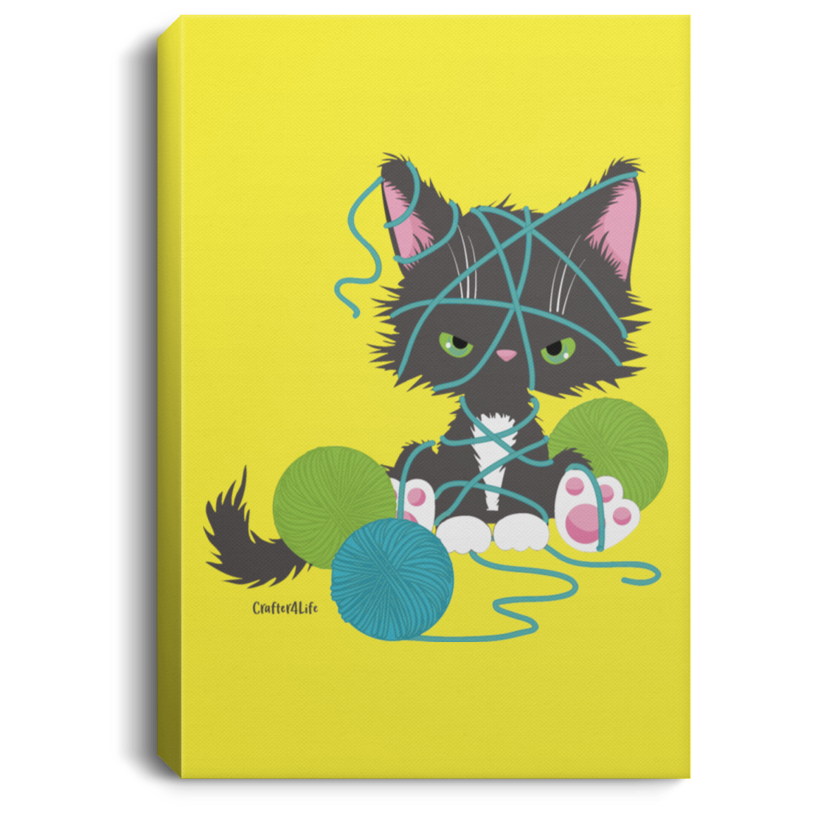 Grey Tuxedo Kitty with Yarn Canvas Wall Art