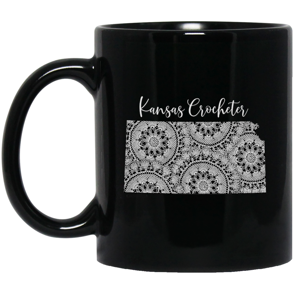 Kansas Crocheter Black Mugs
