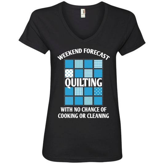 Weekend Forecast Quilting Ladies V-Neck T-Shirt