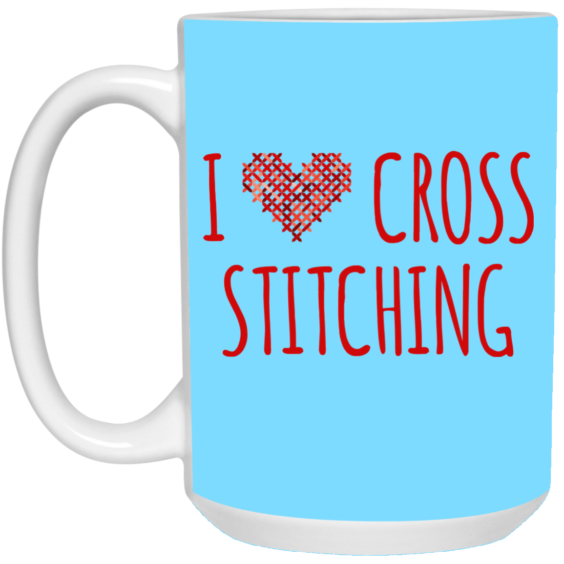 I Heart Cross Stitching White Mugs