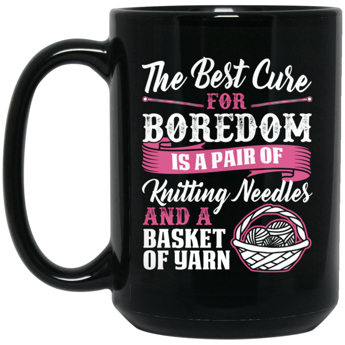 Cure For Boredom - Knitting Black Mugs
