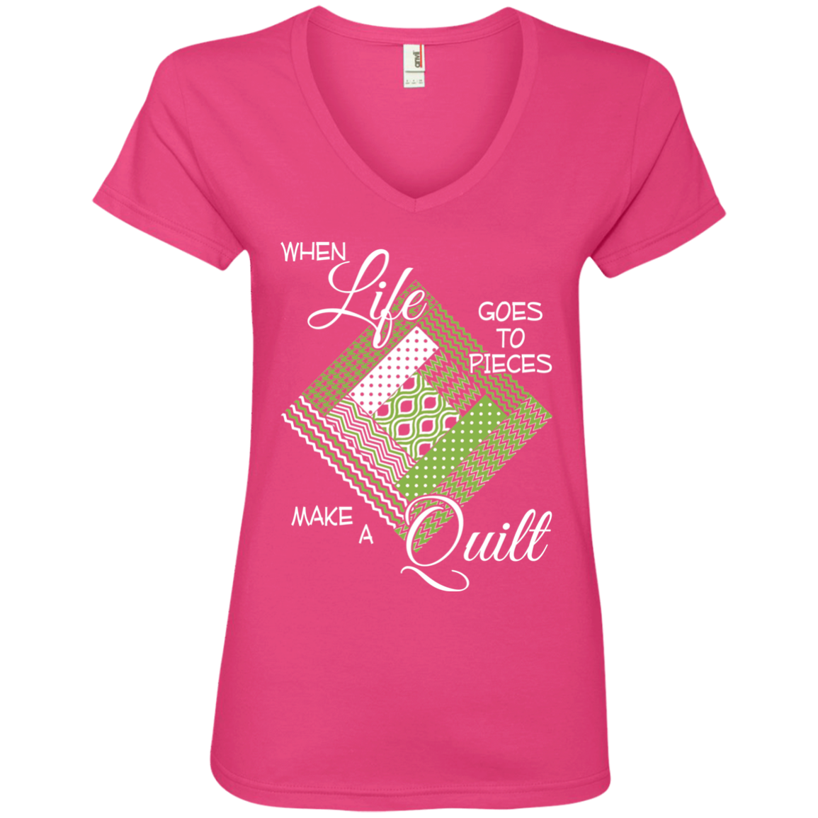 Make a Quilt (Greenery) Ladies' V-Neck T-Shirt