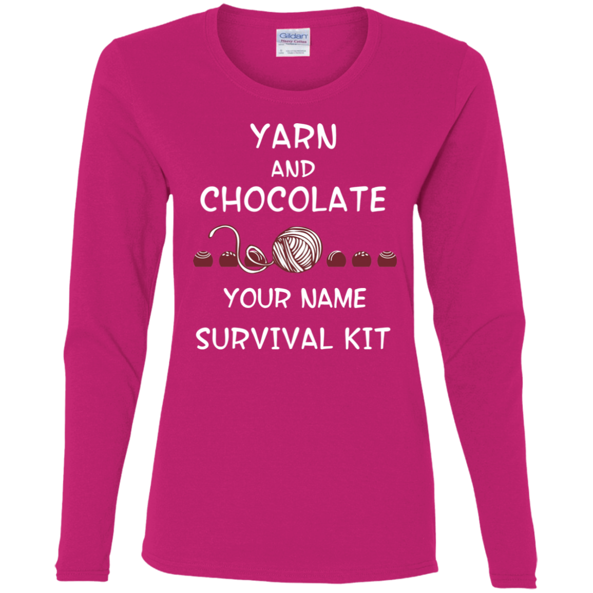 Yarn and Chocolate Survival Kit - Personalized Ladies Long Sleeve Shirts
