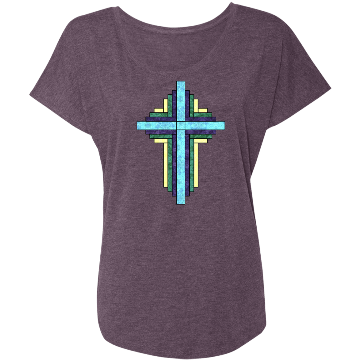 Batik Stained Glass Quilt Cross Ladies' Triblend Dolman Sleeve