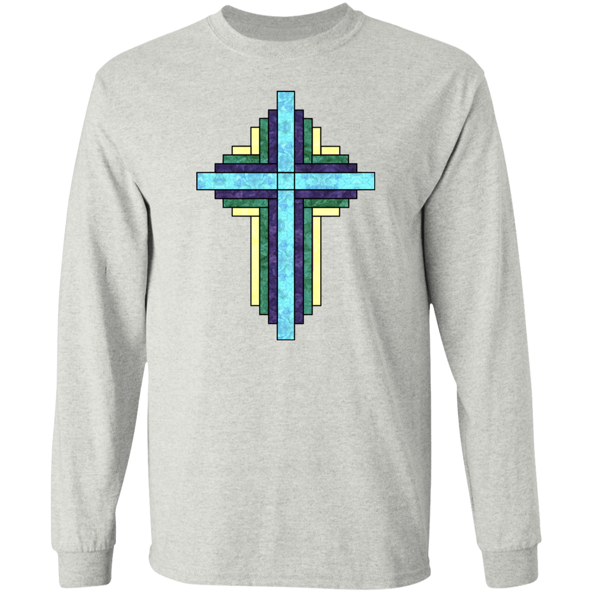 Batik Stained Glass Quilt Cross LS Ultra Cotton T-Shirt