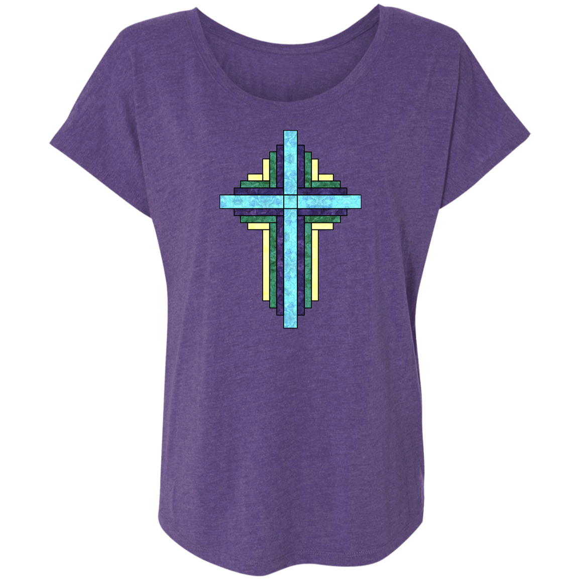 Batik Stained Glass Quilt Cross Ladies' Triblend Dolman Sleeve