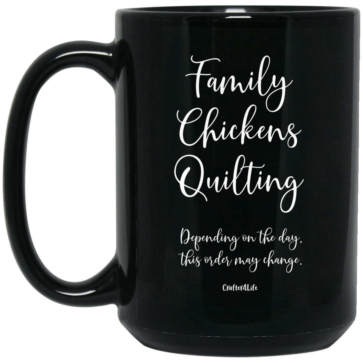 Family-Chickens-Quilting Black Mugs