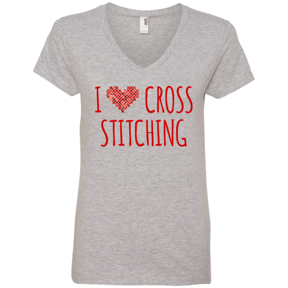 I Heart Cross Stitching Ladies V-Neck T-Shirt