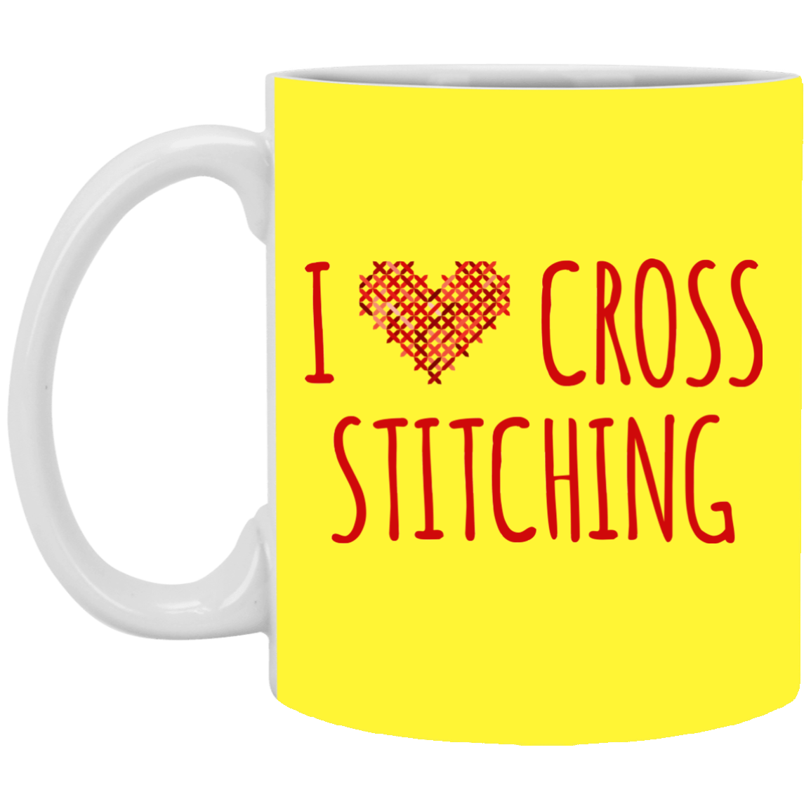 I Heart Cross Stitching White Mugs