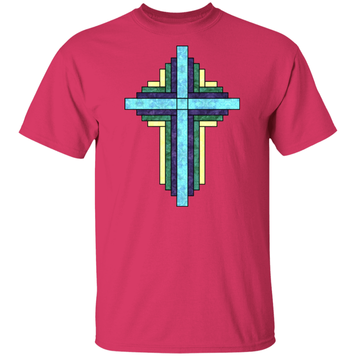 Batik Stained Glass Quilt Cross T-Shirt