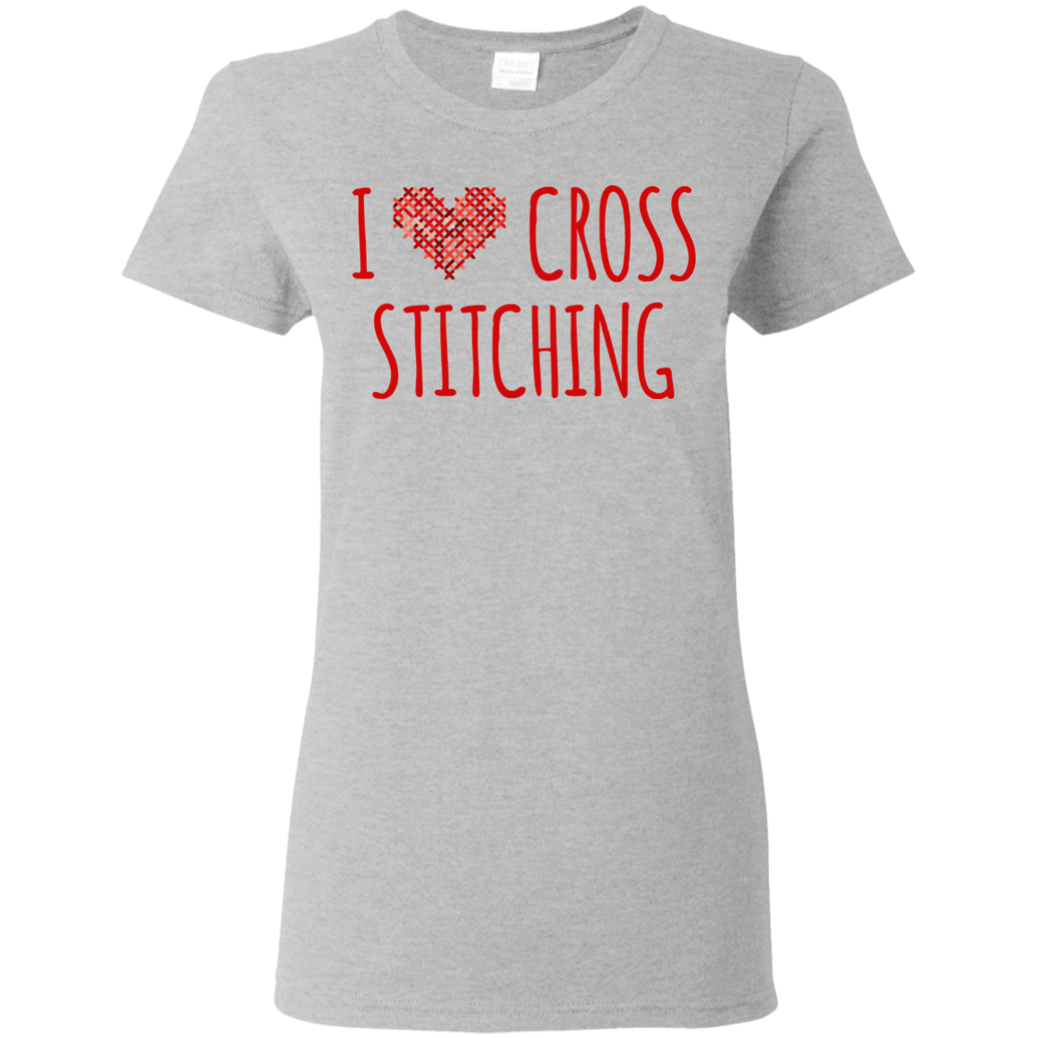 I Heart Cross Stitching Ladies Cotton T-Shirt