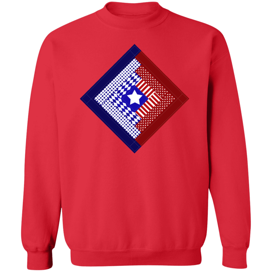 Patriotic Log Cabin Square Crewneck Pullover Sweatshirt