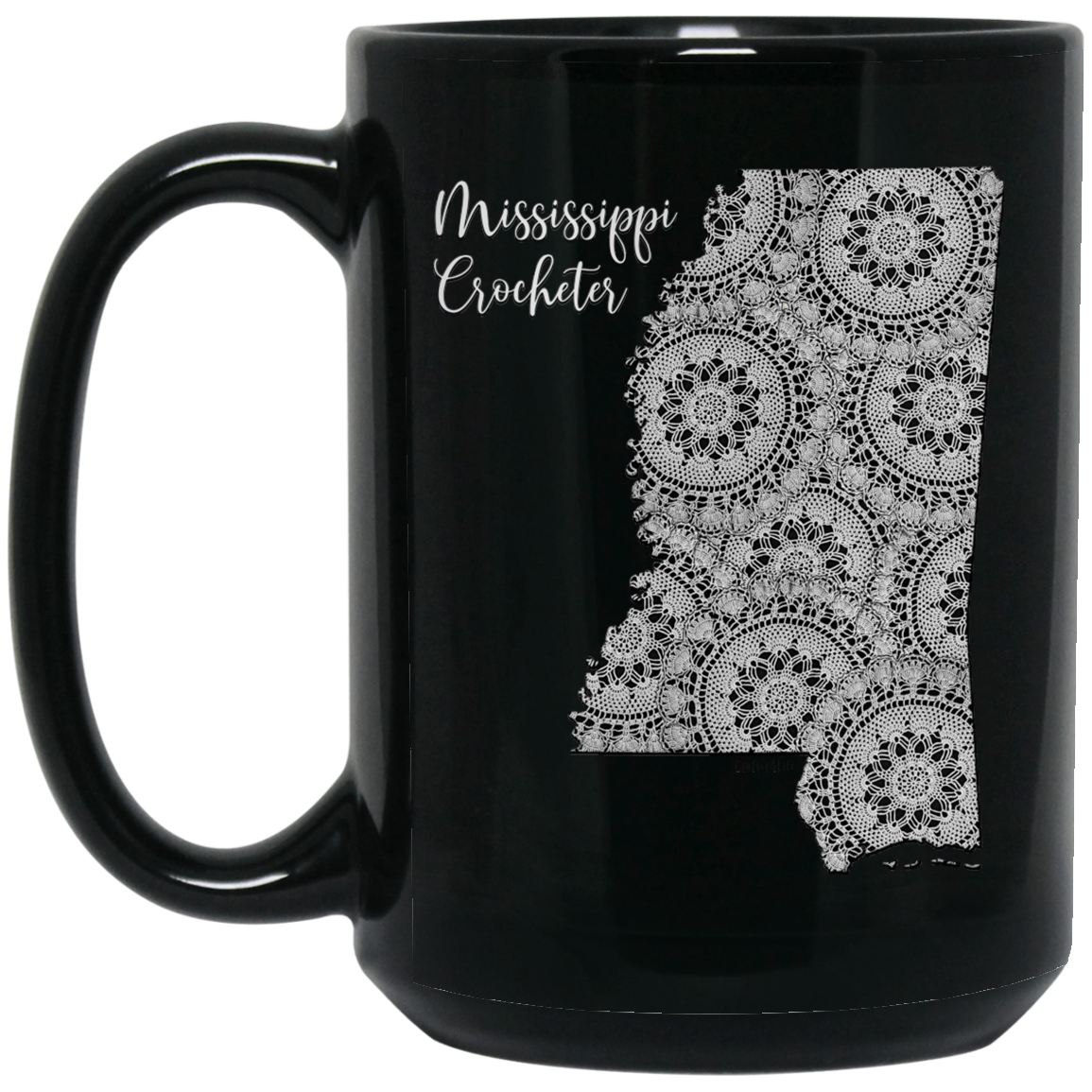 Mississippi Crocheter Black Mugs