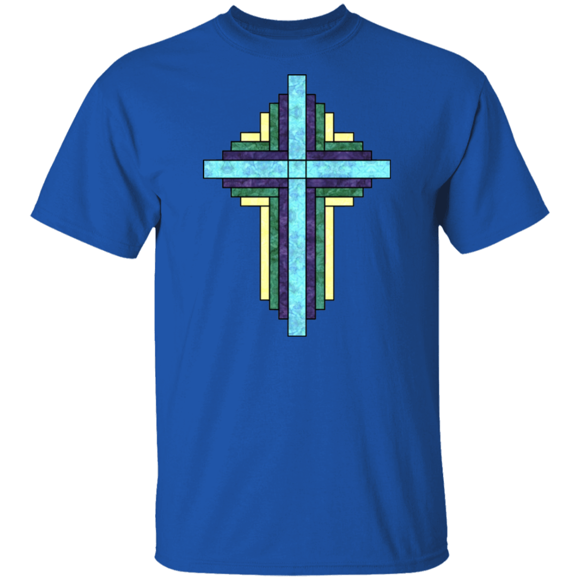 Batik Stained Glass Quilt Cross T-Shirt