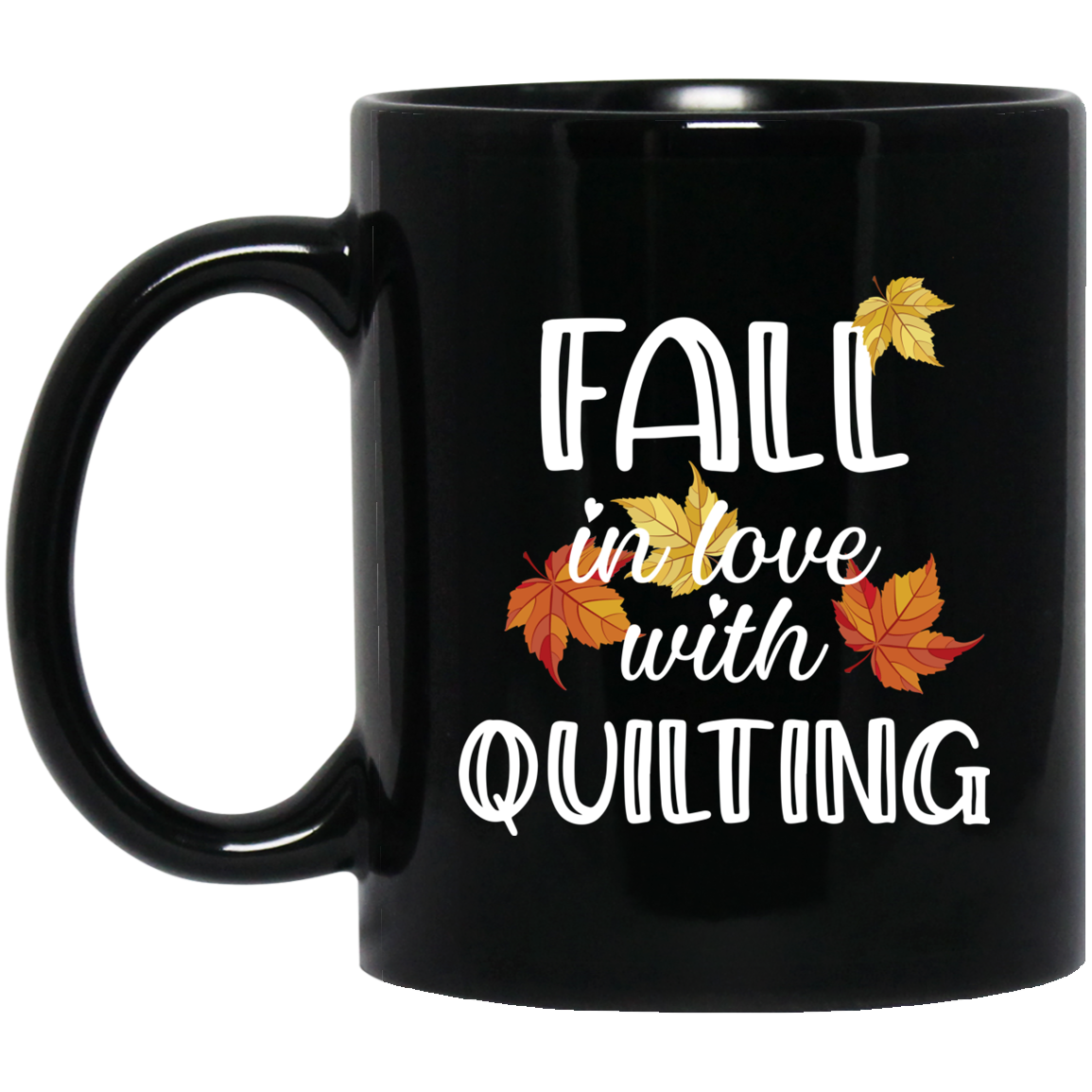 Fall in Love with Quilting Black Mugs