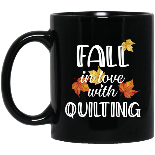 Fall in Love with Quilting Black Mugs