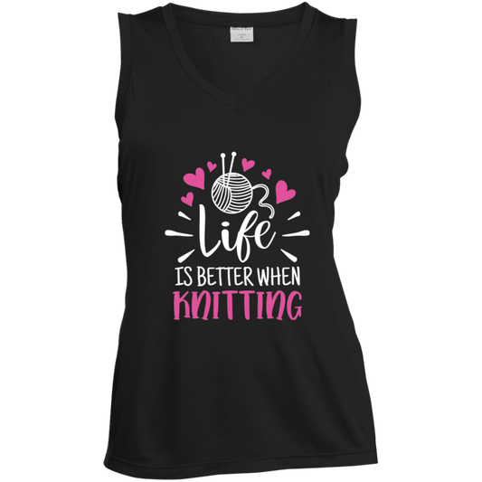 Life is Better When Knitting Ladies' Sleeveless Moisture Absorbing V-Neck