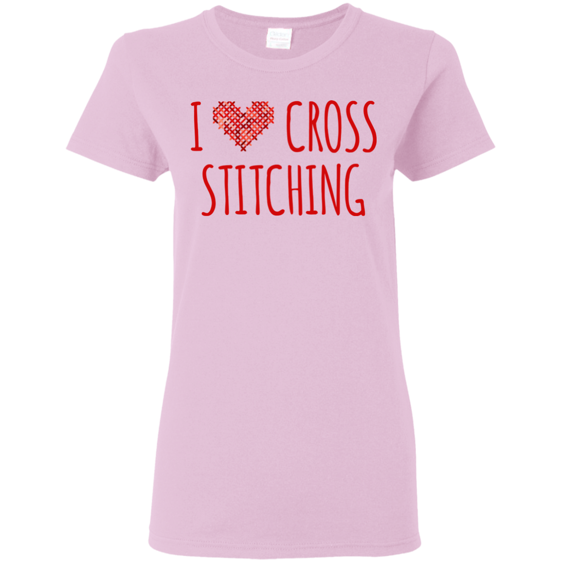 I Heart Cross Stitching Ladies Cotton T-Shirt