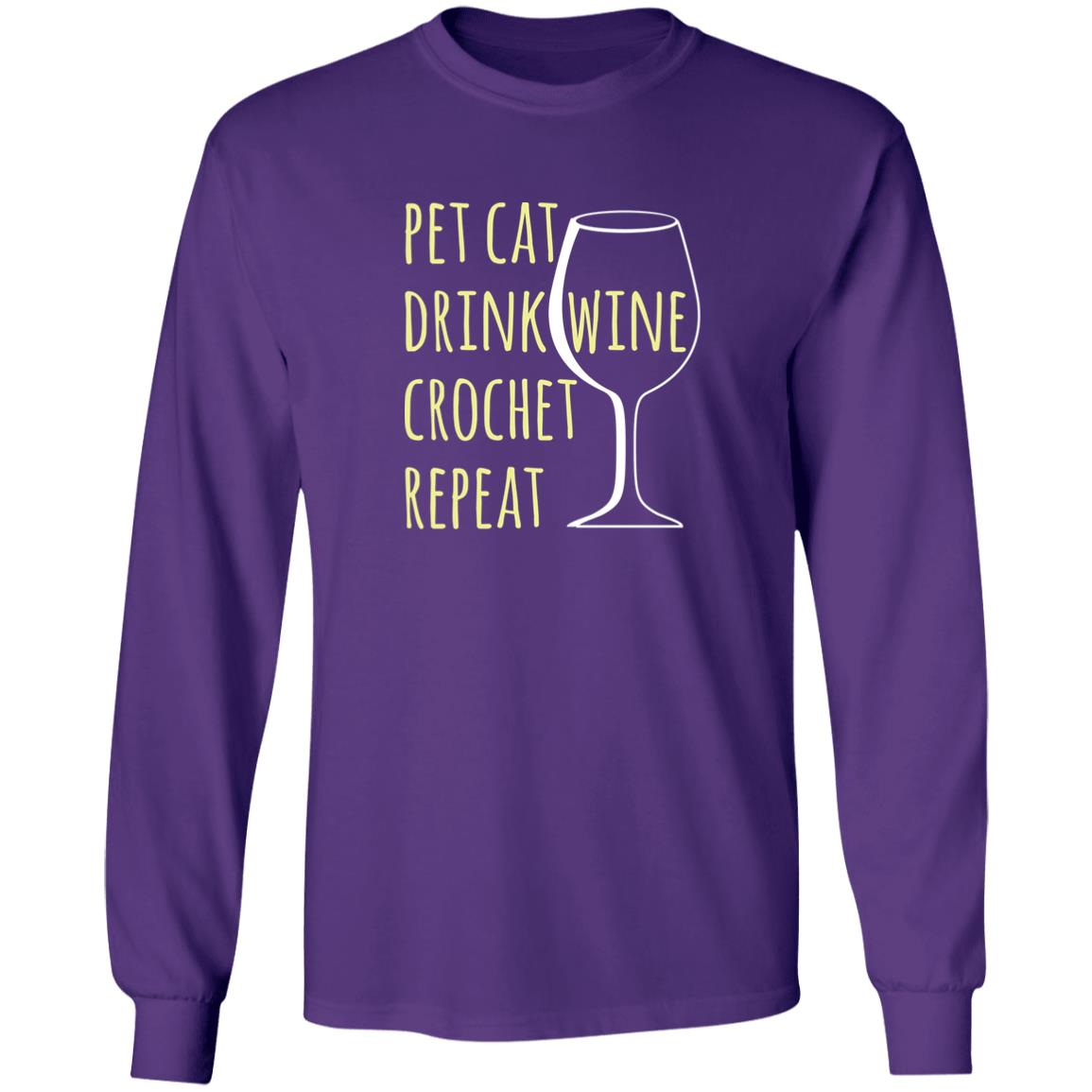 Pet Cat-Drink Wine-Crochet Long Sleeve T-Shirt