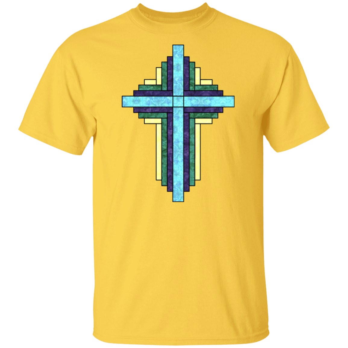 Batik Stained Glass Quilt Cross T-Shirt