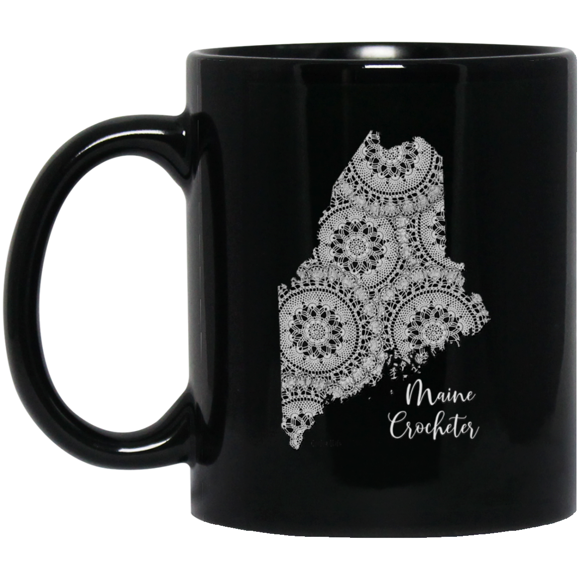 Maine Crocheter Black Mugs