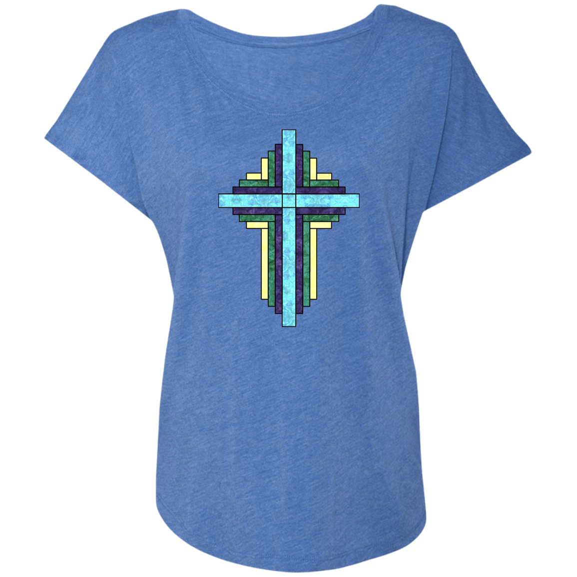 Batik Stained Glass Quilt Cross Ladies' Triblend Dolman Sleeve