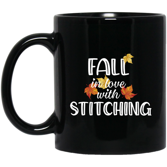 Fall in Love with Stitching Black Mugs