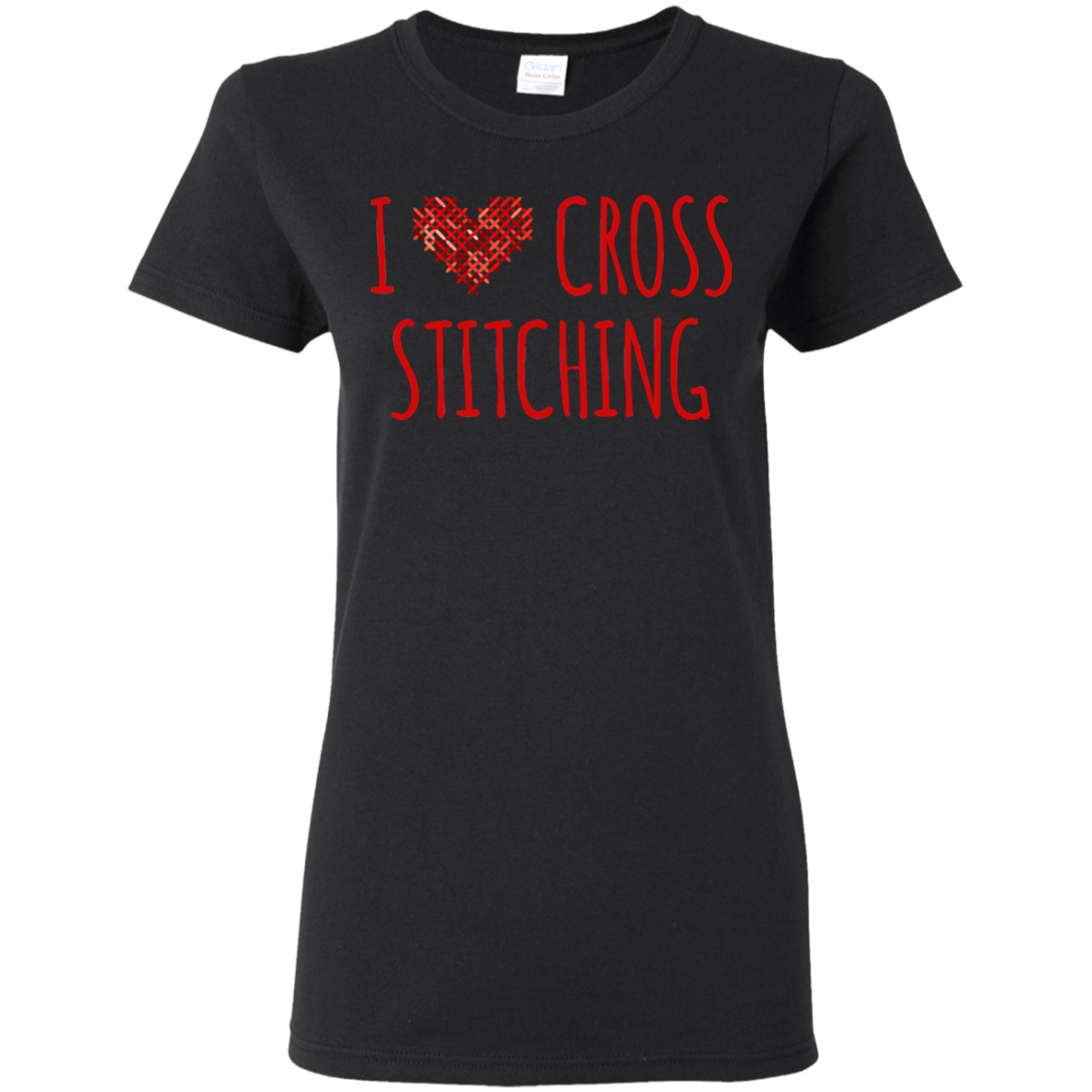 I Heart Cross Stitching Ladies Cotton T-Shirt