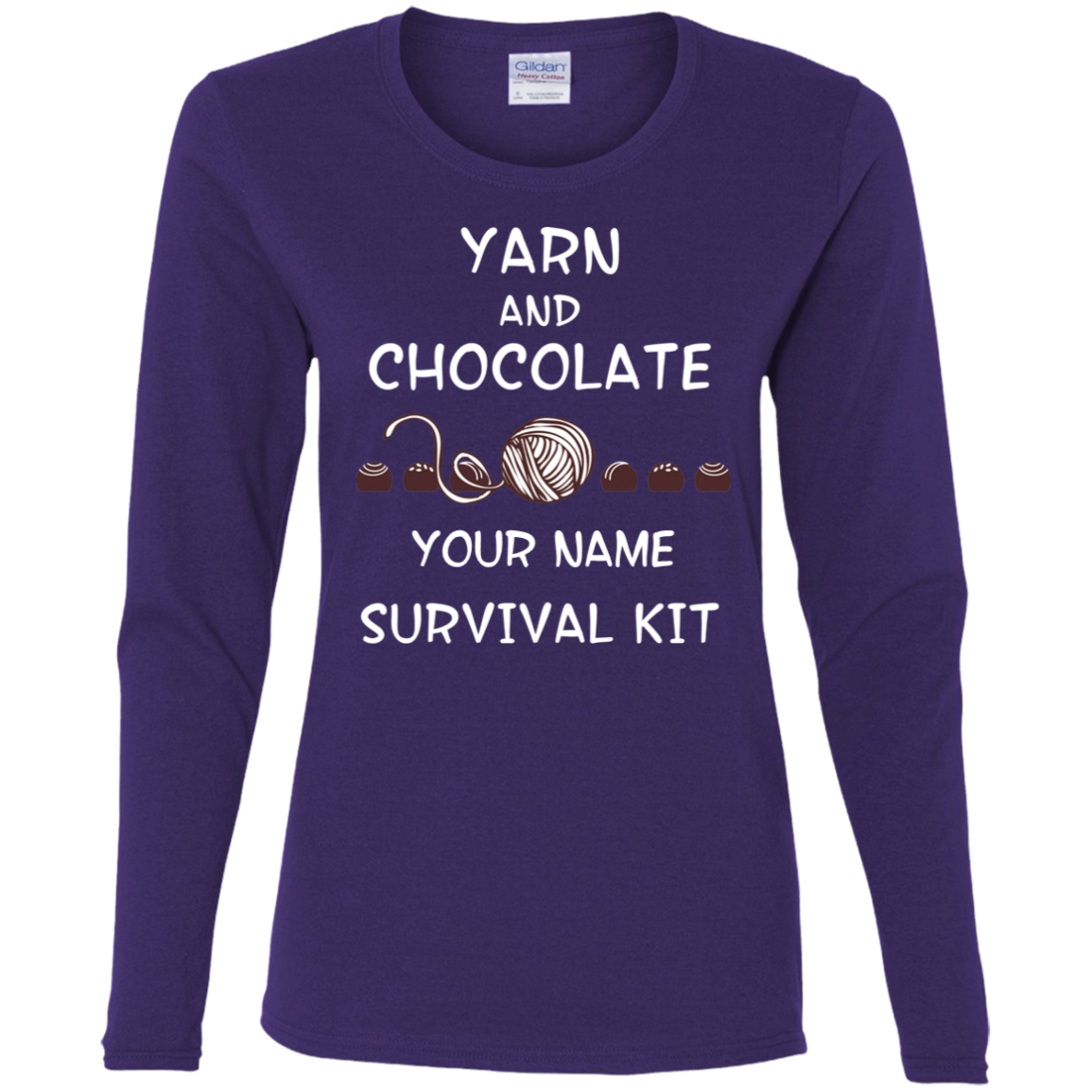 Yarn and Chocolate Survival Kit - Personalized Ladies Long Sleeve Shirts