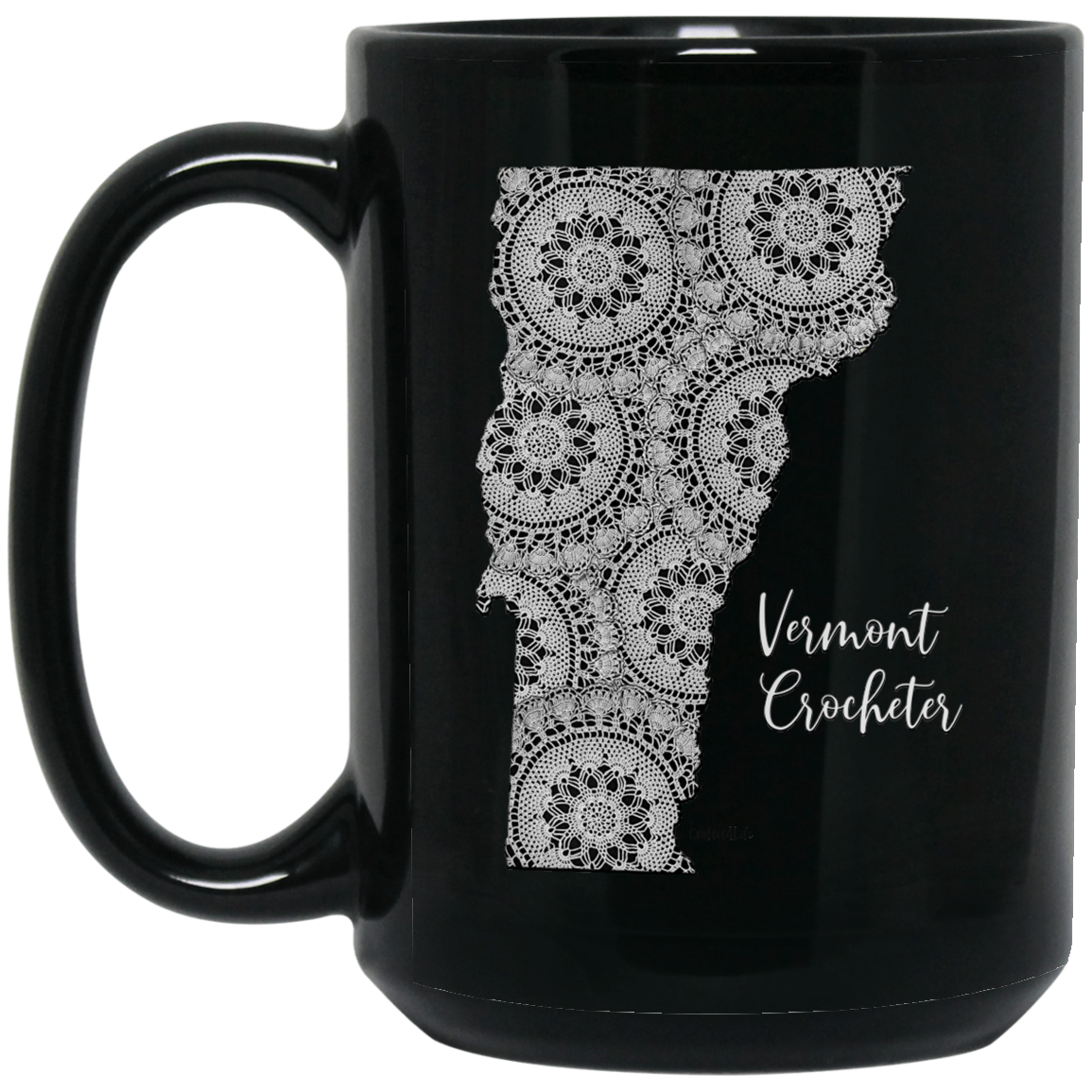Vermont Crocheter Black Mugs